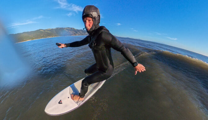 Bowen riding the Foil Drive Fusion and Armstrong Integrated Mast at Bolinas, CA