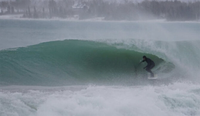 Ben Gravy surfing on a great lake