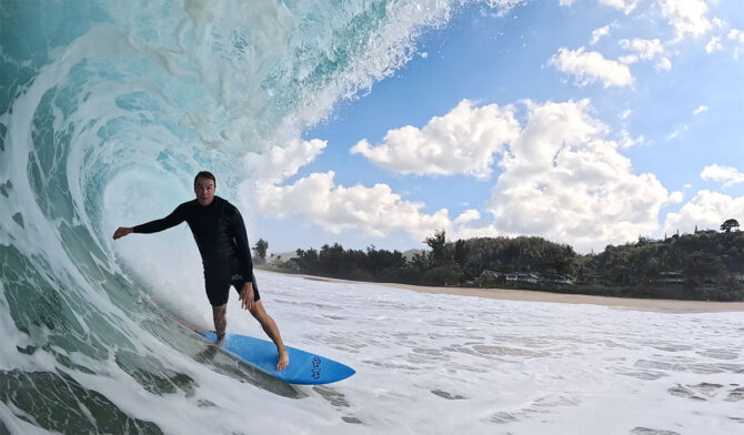 Jamie O'Brien surfing Keiki shorebreak on a Fun Day soft top surfboard