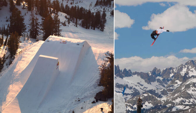 snowboarders hitting 100-foot jump at Mammoth Mountain