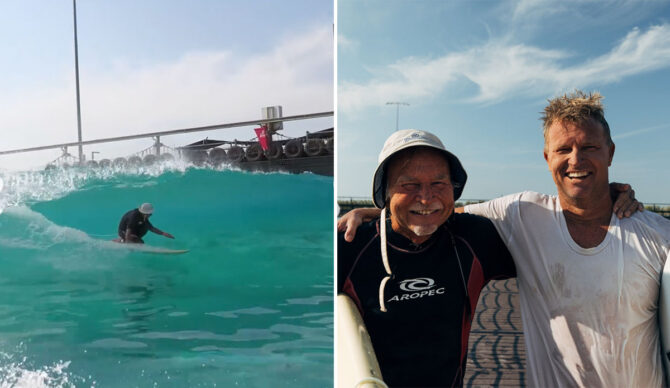 Taj Burrow and father Vance at Surf Abu Dhabi