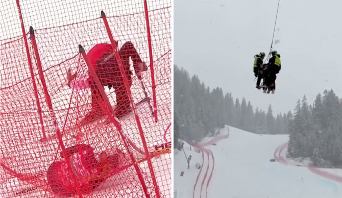 Lindsey Vonn in the netting with injury after World Cup crash