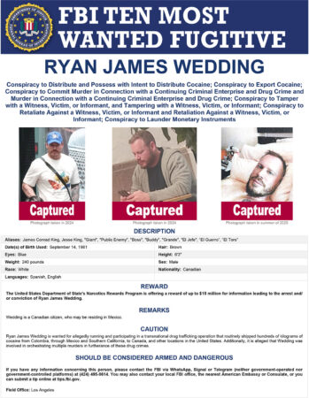 Cocaine trafficker Ryan James Wedding FBI Most Wanted List