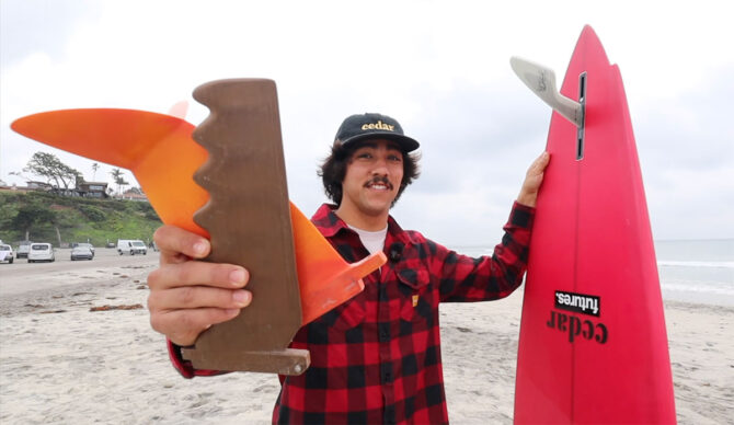 Zack Flores with three weird surfboard fins