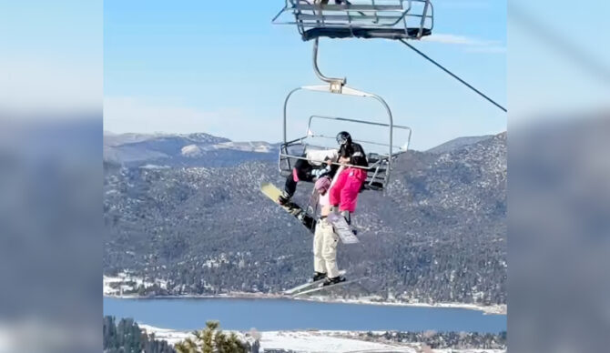 Not the ideal way to experience a chairlift. Photo :Pierce Mayer // Instagram
