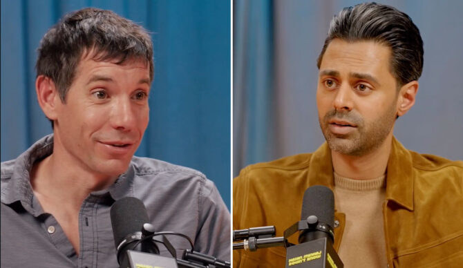 Alex Honnold talking with Hassan Minhaj