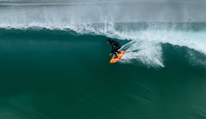 Hunter Jones surfing in a Los Angeles barrel