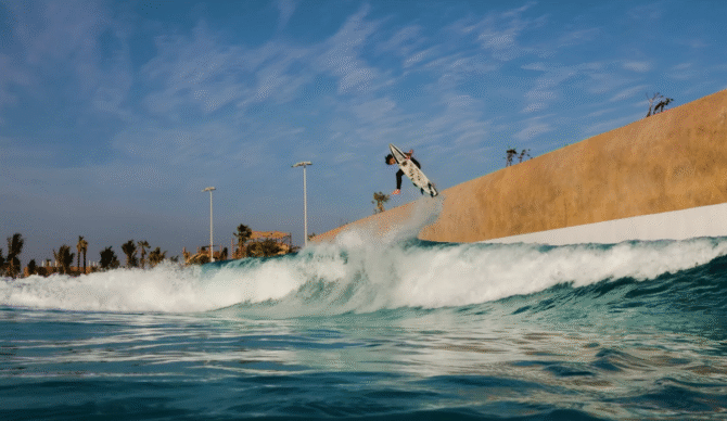 Shane Borland surfing at a wave pool