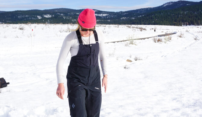 Amy wearing the Black Diamond Recon Stretch Bibs Women's 