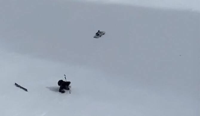 snowboard sliding down hill in the Dolomites