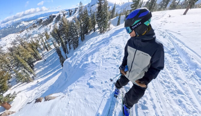 Skiing in the Flylow Malone Jacket at Palisades
