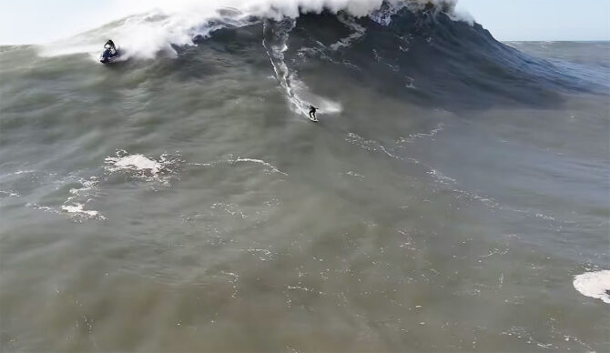 Lucas Fink skimboarding at Nazaré