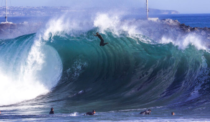 Jamie O'Brien surfing the Wedge