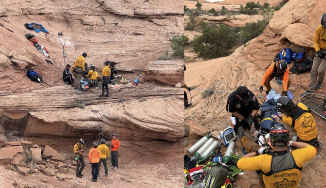 Authorities mounted a highly techinal rescue using a helicopter and ropes. Photo: Grand County Sheriff's Search and Rescue // Facebook
