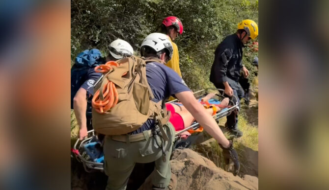 The woman was located and transported back to the trailhead by rescuers. Photo: Montecito Fire // Facebook