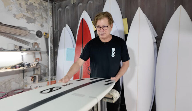 Mike Woo in a shaping bay