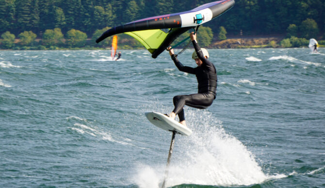 Wing Foiling at the Hatch in Hood River, Oregon