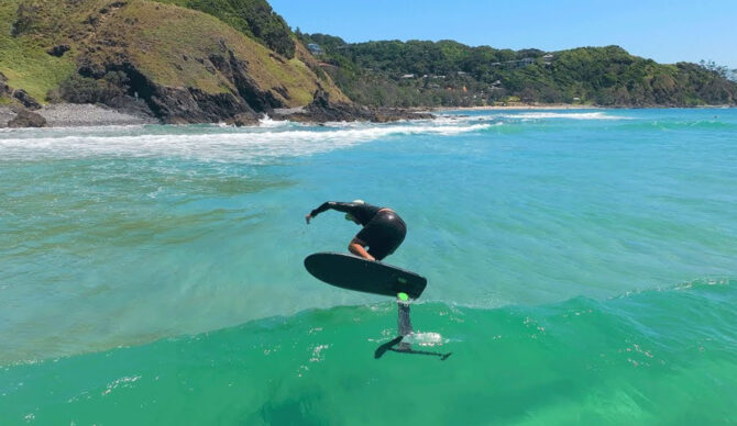 Adam Bennetts surfing a foil board