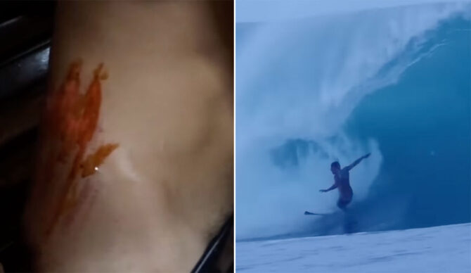 Soli Bailey surfing Greenbush with reef scrape