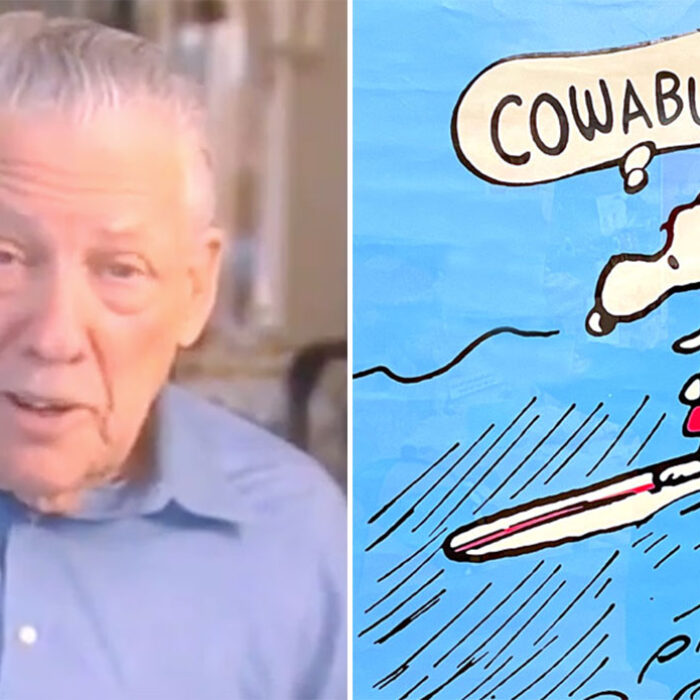 Cowabunga being said by Snoopy with creator of the word Eddie Kean