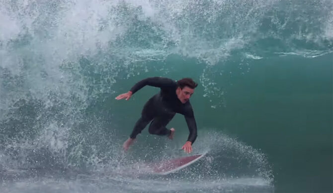 Surfer falling at the Wedge