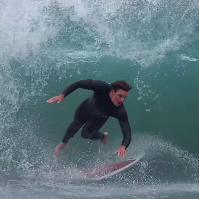 Surfer falling at the Wedge