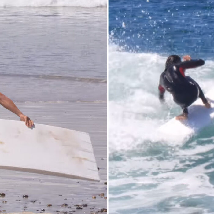Zack Flores using a piece of foam to surf on