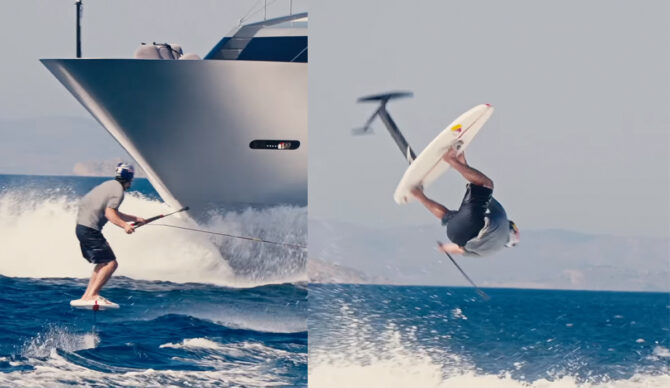 That's one way to ride a yacht. Photo: Nikolas Plytas // Instagram