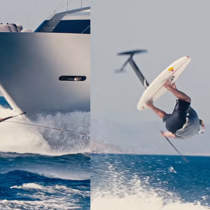 That's one way to ride a yacht. Photo: Nikolas Plytas // Instagram