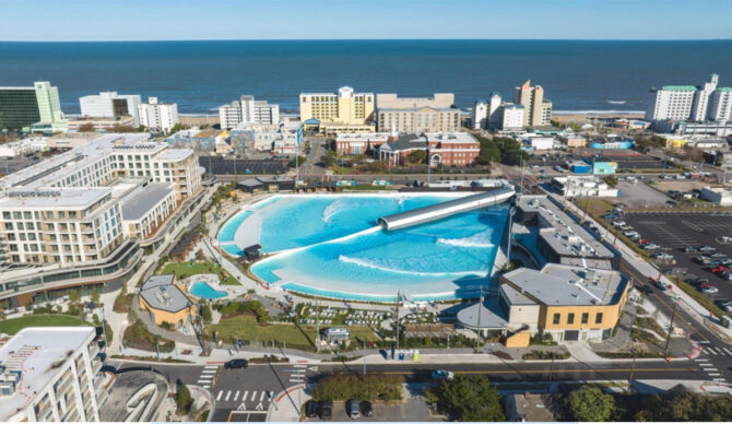 Wavegarden wave pool in Atlantic Park Surf Park, Virginia Beach, USA.