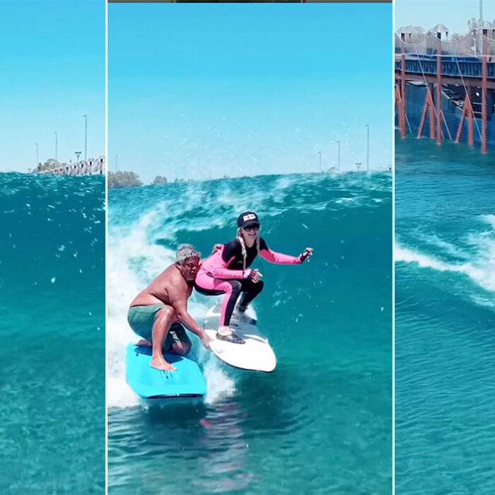 Paris Hilton surfing at the Surf Ranch