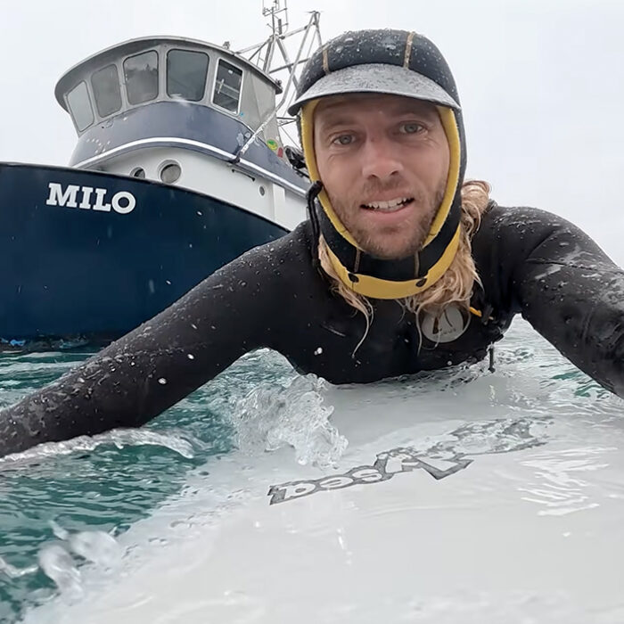 Conklin departs his temporary home to paddle into Alaska's frigid waters. Photo: Skid Kids // YouTube