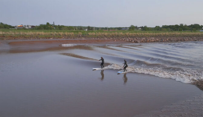 Ben Gravy surfing a tidal bore on the Salmon River