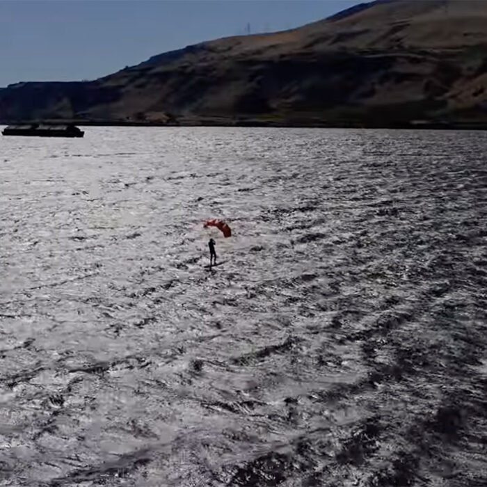 Adam Bennetts surfing a foil in Hood River