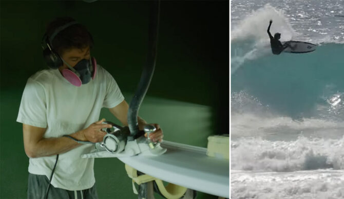 Ryan Burch shaping a surfboard