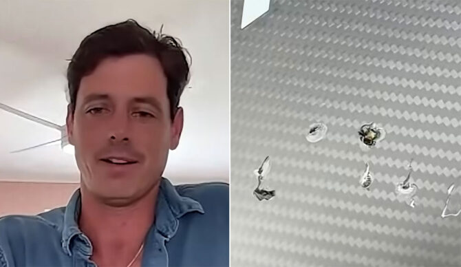Dave Seymour explaining shark attack while he was on an e-foil
