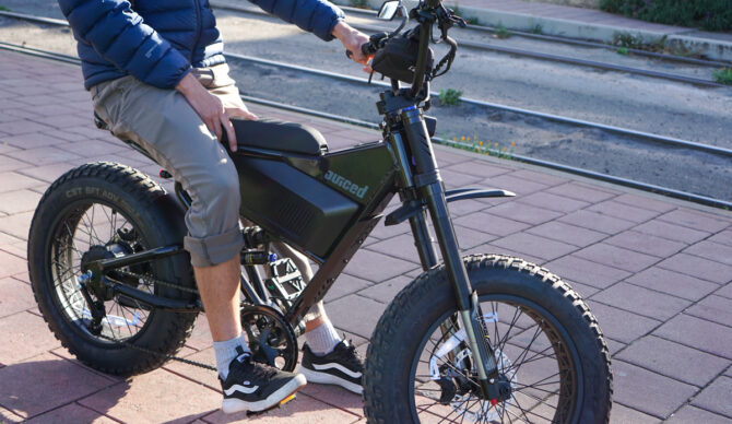 Evan on the Juiced scrambler ebike
