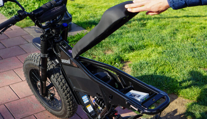 under-seat storage on the juiced scrambler