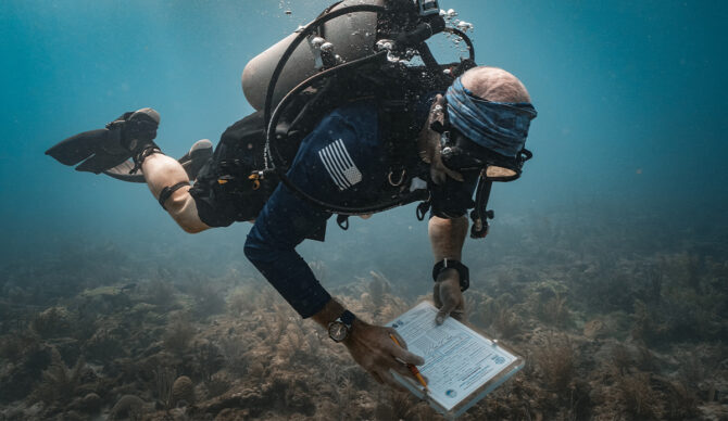 Armed with training on how to spott ailing coral the Force Blue divers combed the 100 Yards of Hope reef site. Photo: Force Blue // Luminox