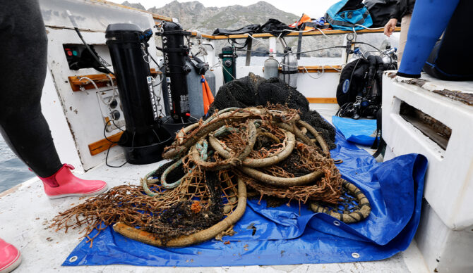 The retrieved nets are then repurposed into recycled materials. Photo: Hyundai