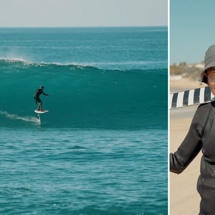 Gerry lopez on hydrofoil surfboard