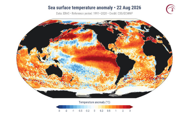 temperature of earth's oceans on August 22
