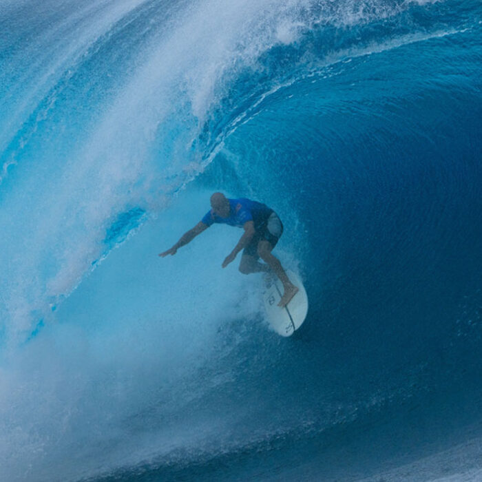 Kelly Slater surfing Teahupo'o