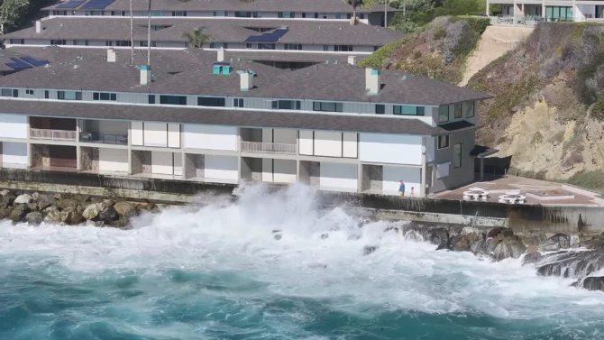 A powerful swell battered the Long Beach coast this week. Photo: Blair Conklin // YouTube