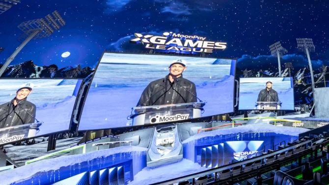 X Games CEO Jeremy Bloom delivered opening remarks before the draft went down. Photo: HelloAtlasMedia