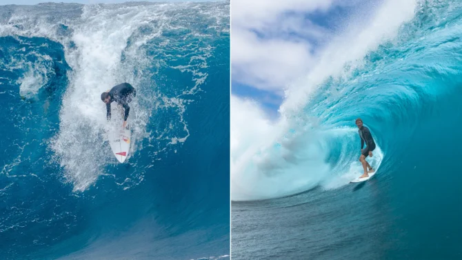 John John and Nathan Florence surfing Teahupo'o