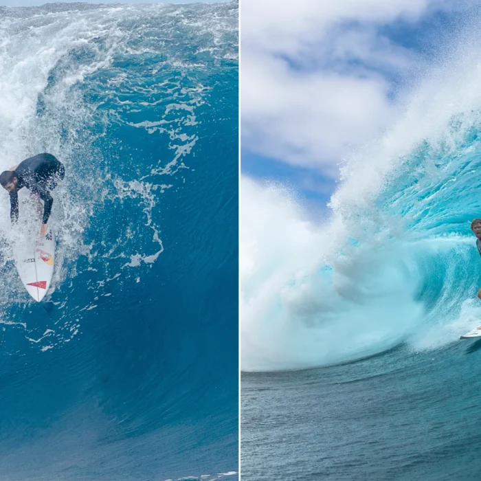 John John and Nathan Florence surfing Teahupo'o