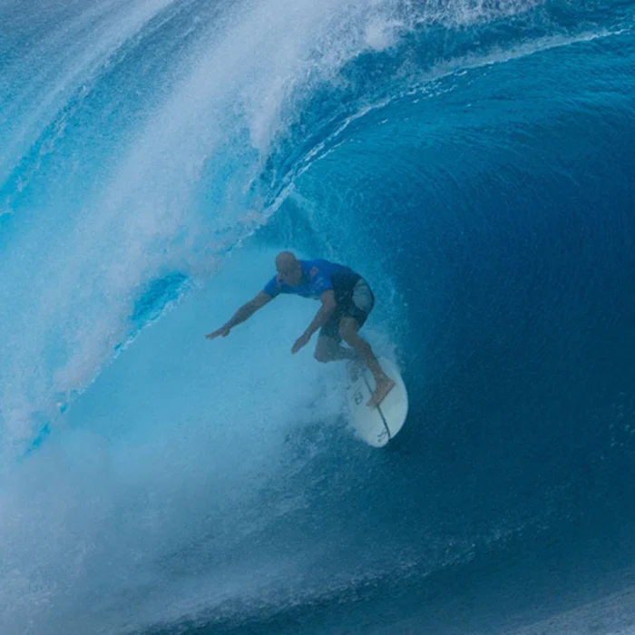 Kelly Slater surfing Teahupoo