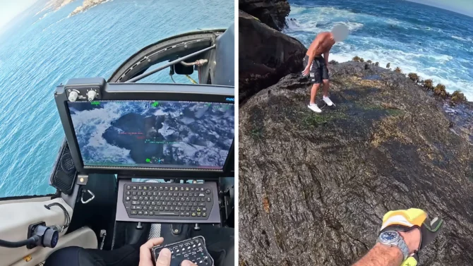 Rescue of man from rock in Sonoma County, California