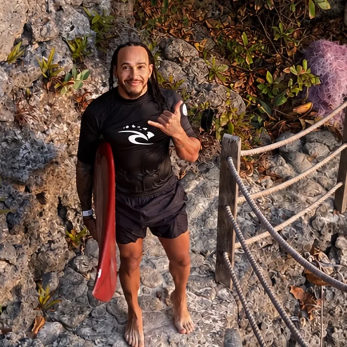 Watch Lewis Hamilton Actually Catch a Decent Wave in Bali